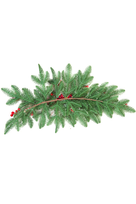 27.55" Hangable Flocked Green and Red Pvc Ornamented Teardrop Swag