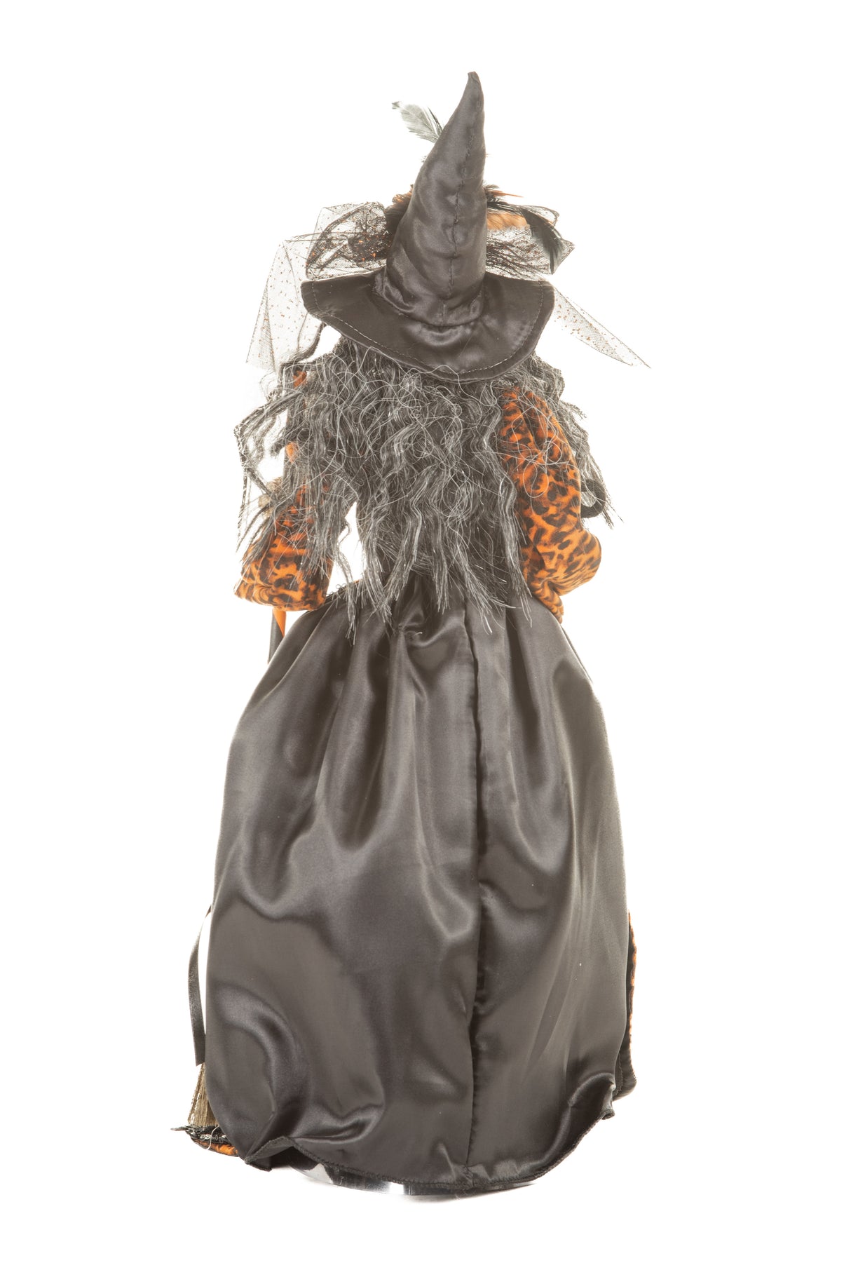 18" Sequin Black and Orange Silk Decadent Witch with Cradled Cat