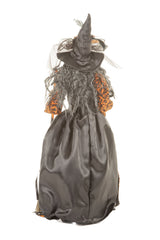 18" Sequin Black and Orange Silk Decadent Witch with Cradled Cat