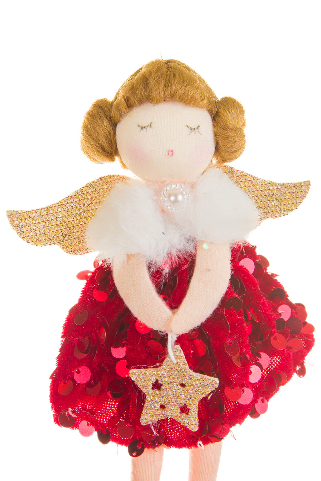 7" Hanging Sequin Red Velvet Caroling Angel Ornament
