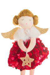 7" Hanging Sequin Red Velvet Caroling Angel Ornament