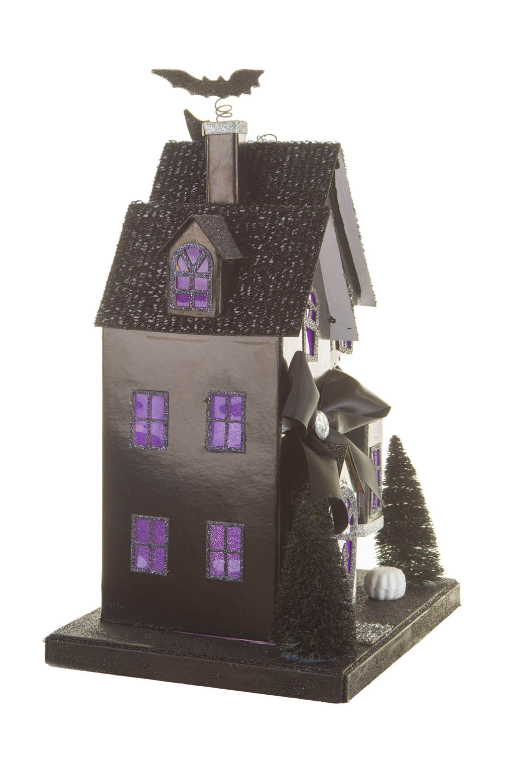 12" Black and Purple Cardboard LED Haunted House
