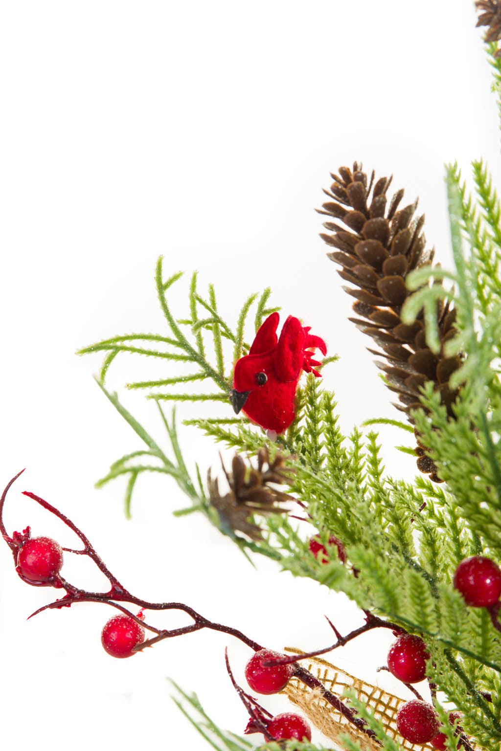 14"Green and Red Pvc Christmas Tree with Cardinals and Berries
