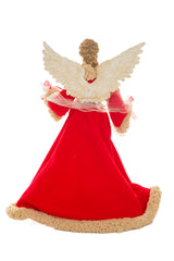 17" Large Red and Beige Cotton Chic Warm White LED Angel Tree Topper with Glowing Stars
