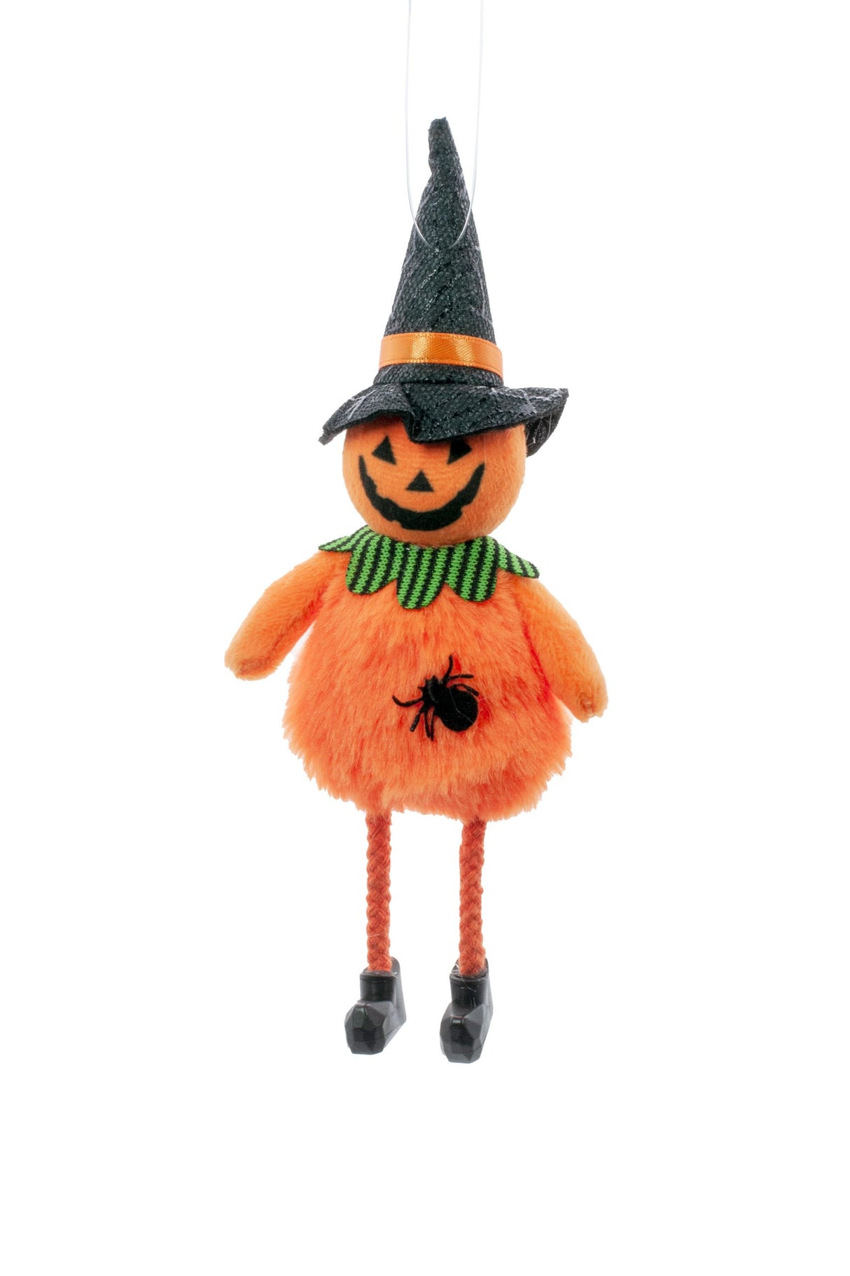 8" Hanging Orange Cloth Pumpkin Boy Ornament with Dangling Feet