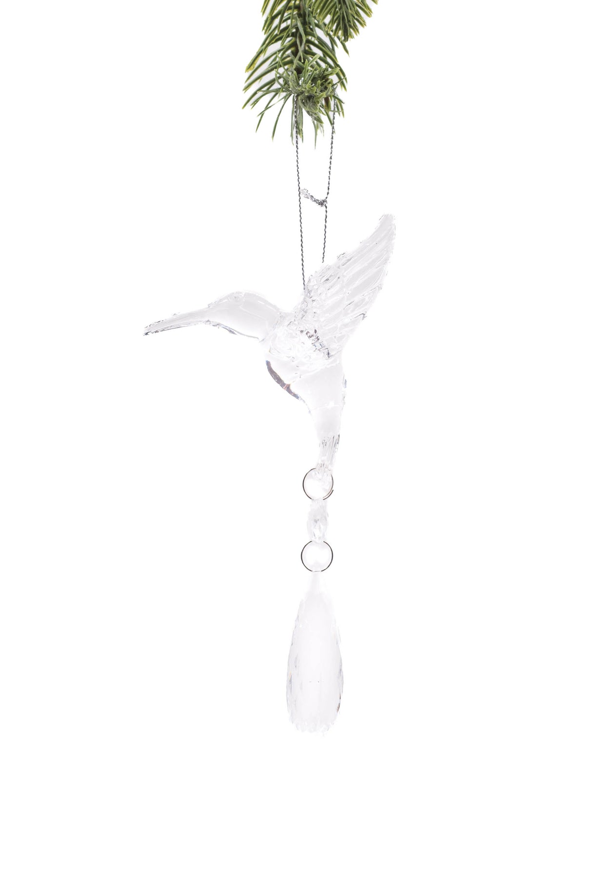 4.5" Hanging Clear Plastic Hummingbird Ornament