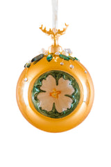 4.3" Hanging Metallic Gold Glass Ball Ornament with White Lilac