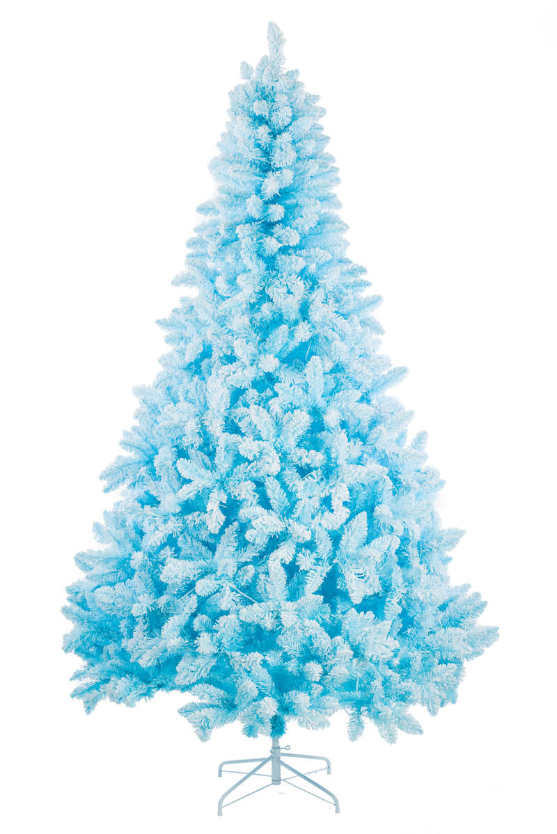94" Flocked Sky Blue Plastic Spruce Cool White LED Tree