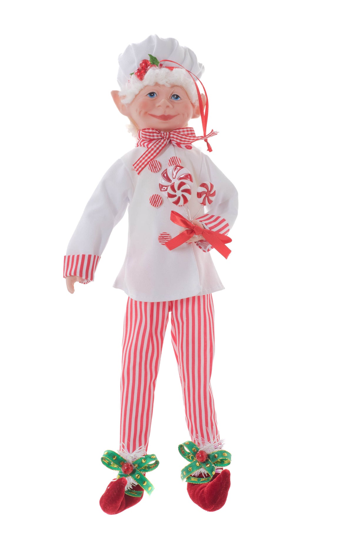 20" Hangable Red and White Cloth Candy Elf Figurine with Adjustable Legs