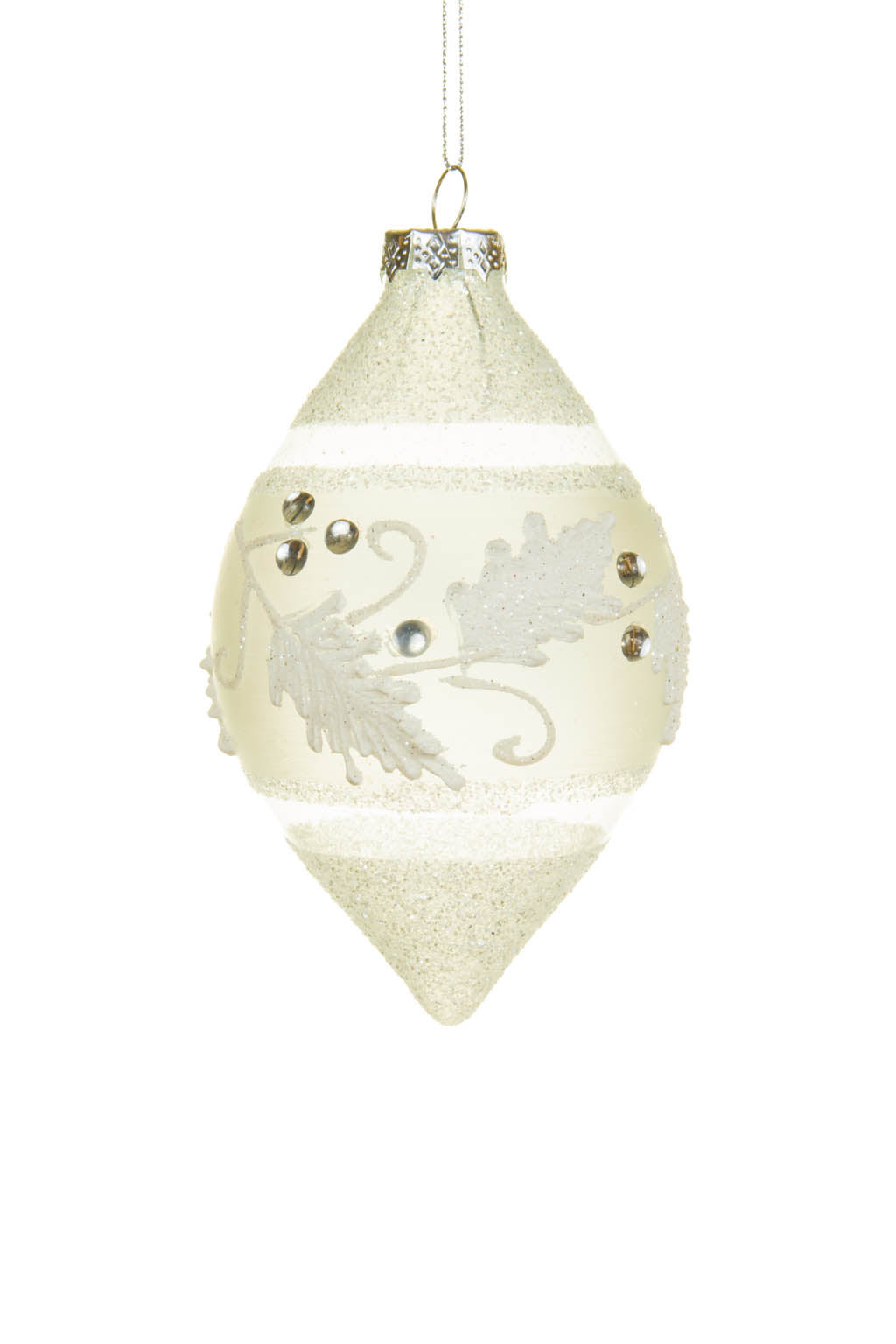 5.75" Hanging Striped Silver Glass Pine Tree Finial