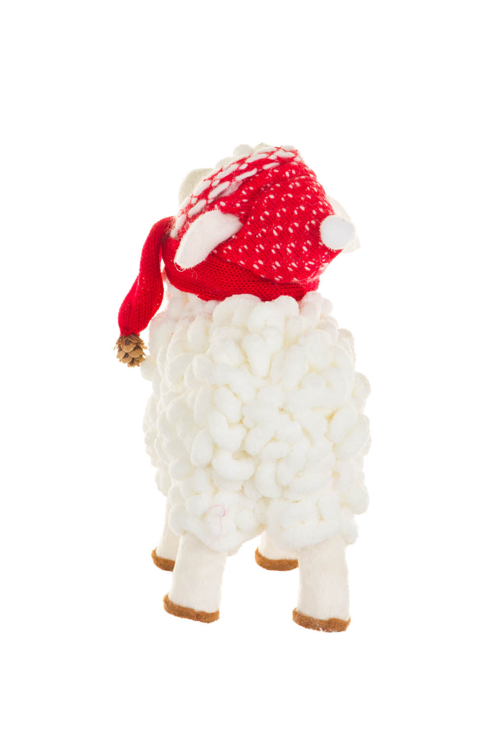 5" White and Red Cotton Sheep Figurine with Winter Scarf