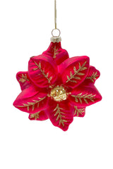 5" Hanging Red Glass Poinsettia Ornament with Gold Detailing