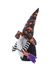 11" Black and Gray Cloth Gnome Witch Boy Doll with Jack-O-Lantern Hat
