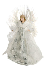 18" White and Silver Cloth Large Modern Fiber Optic Angel Tree Topper