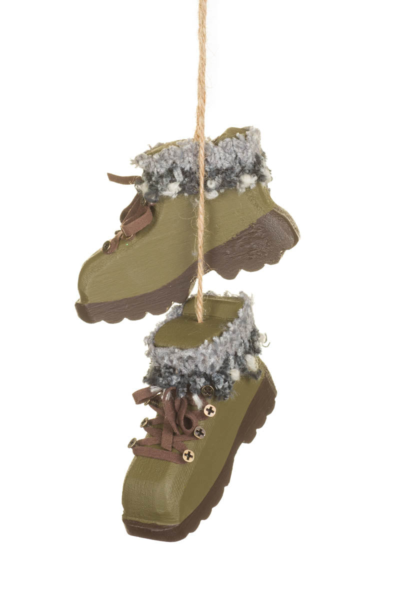 3.75" Brown Wooden Winter Boots Ornament with Fur Trim