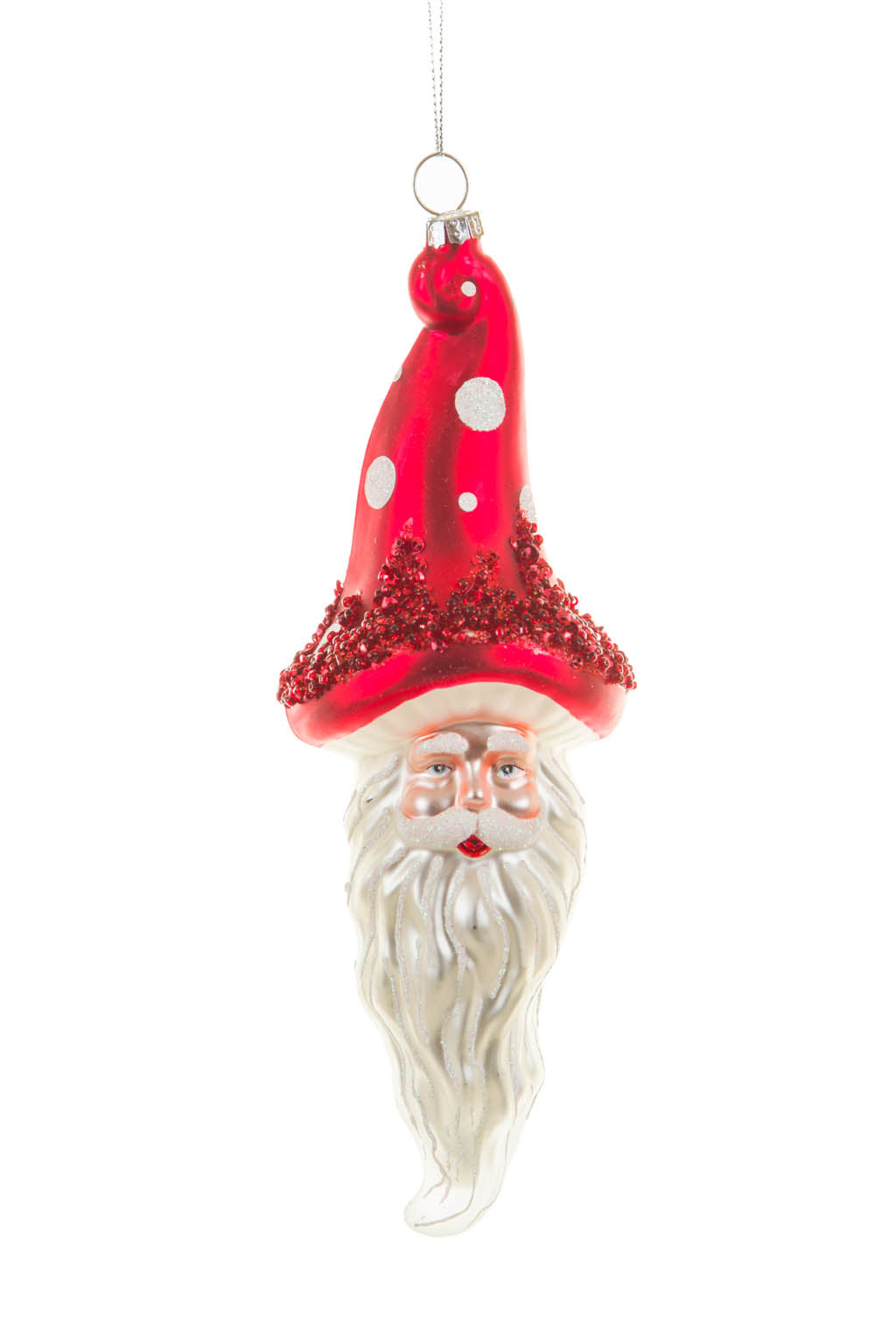 8.25" Hanging Red Glass Santa Ornament with Mushroom Hat