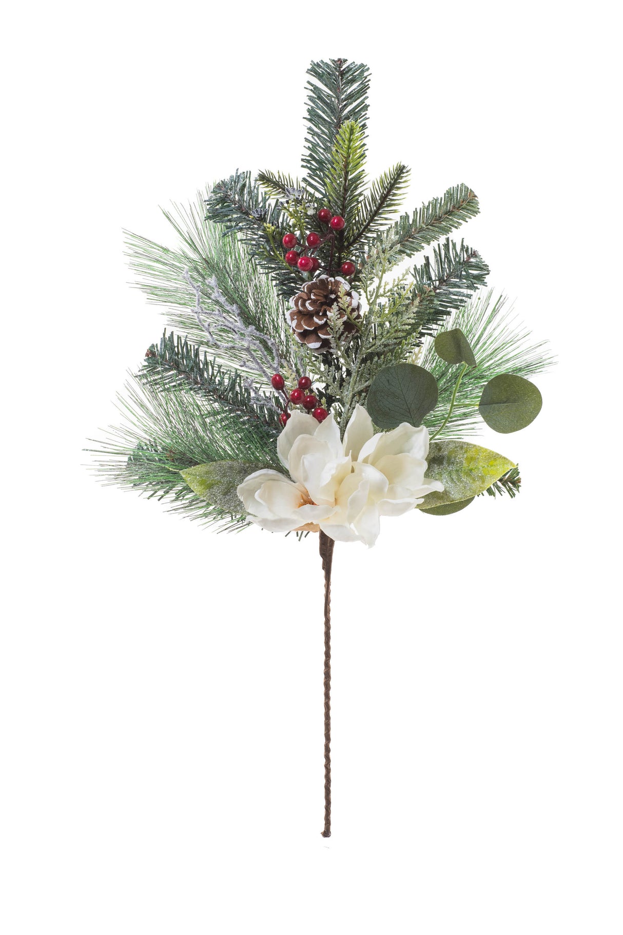 25"Green Plastic Mixed Pine Tree Pick with Anemone Flower