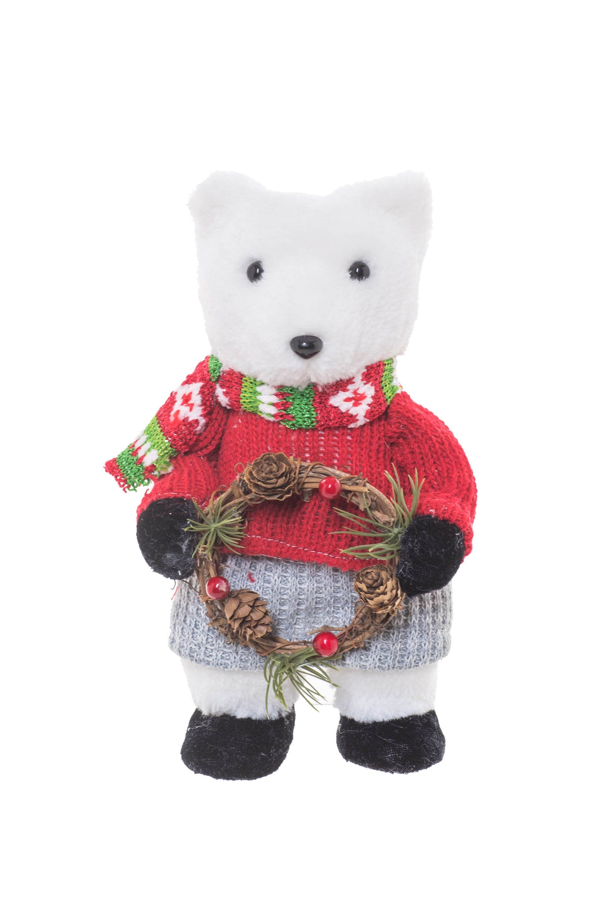 8.5" Red and Cream Furry Polar Bear Figurine