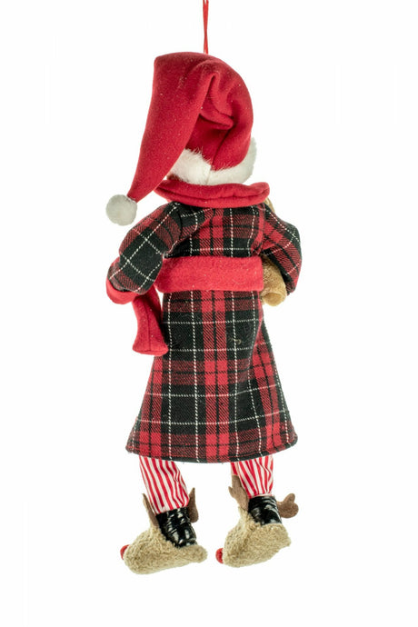 18.5" Hangable Plaid Red Cloth Sleepytime Elf Figurine with Teddy Bear
