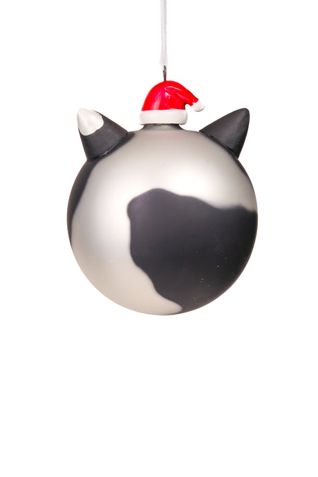 3.9" Hanging Metallic Black and Silver Porcelain Cat Ornament with Glimmering Eyes