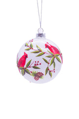 4"Hanging Clear Glass Ball Ornament with Perched Cardinals