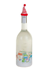 13" Clear and Red Plastic Bottle Cool White LED Snow Globe with Snowman Scene