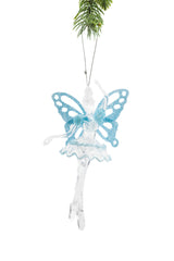 6" Hanging Clear Plastic Fairy Ornament with Glittering Blue Wings