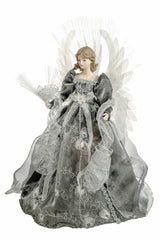 18" Silver and Gray Cloth Large Modern Fiber Optic Angel Tree Topper