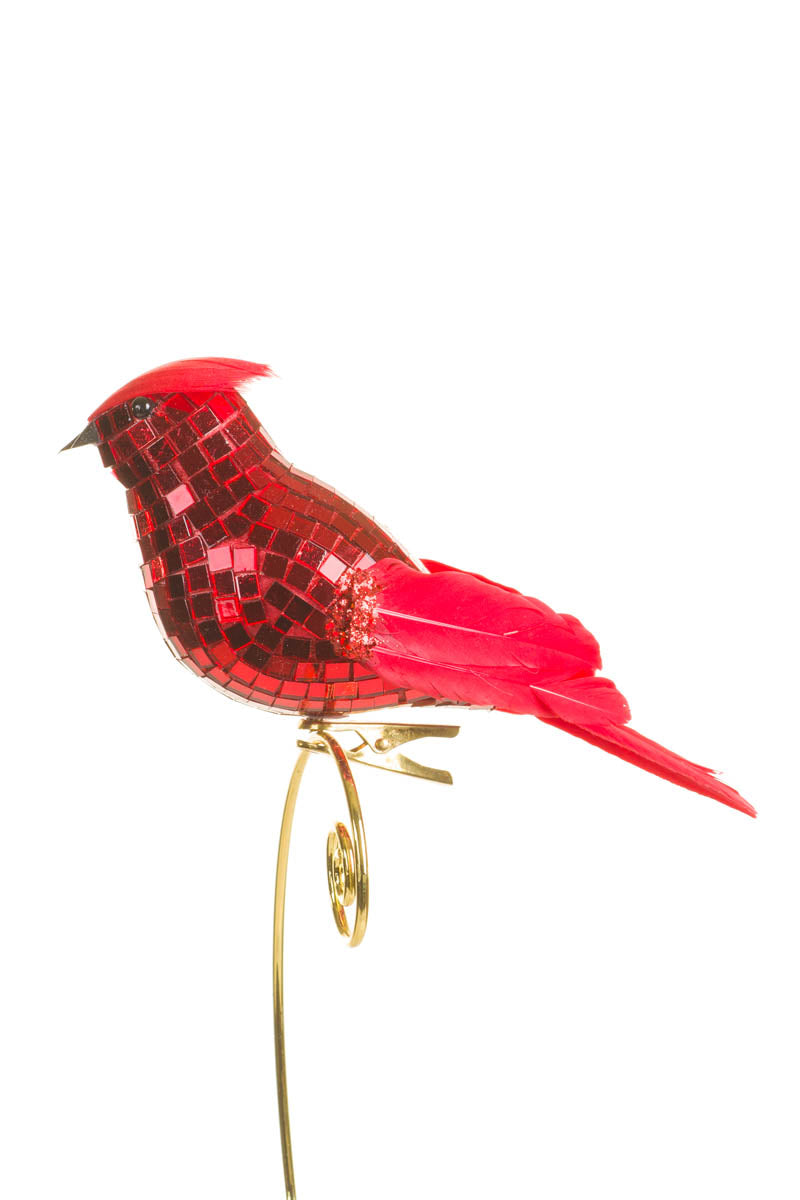 7" Clip-On Red Feathered Disco Cardinal Ornament