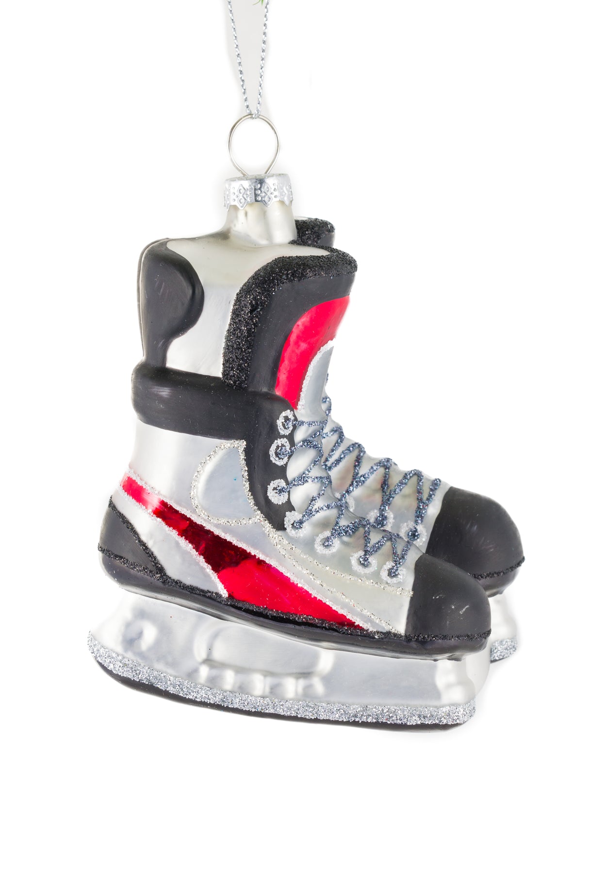 4.25" Hanging Silver and Red Glass Hockey Skates Ornament