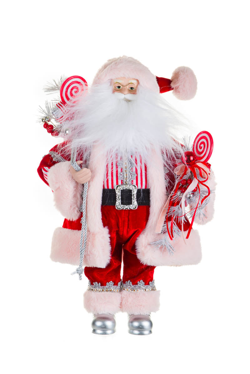 18.5" Red and Silver Fabric Santa Figurine with Candy Cane