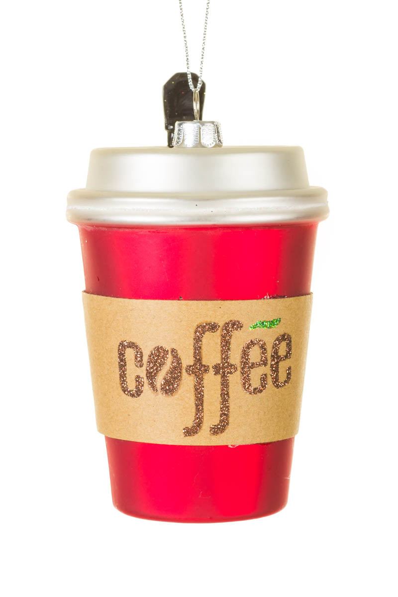 4.75" Hanging Red Glass Coffee To Go Ornament
