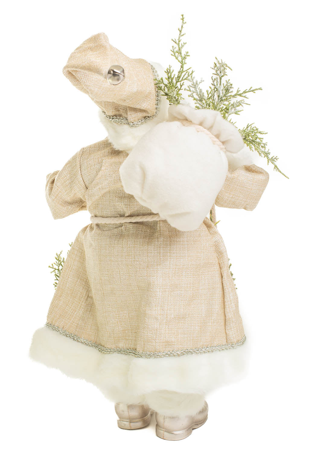 19" Cream and Ivory Polyester Santa Claus Figurine with Sea Shells