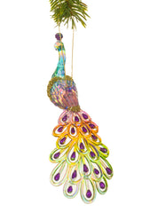 6.5" Crystalline Hanging Iridescent Acrylic Peacock Ornament Looking Forward