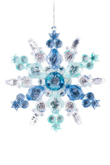 5.25" Crystalline Hanging Midnight Blue and Light Blue Acrylic Snowflake Ornament with Glossy Silver