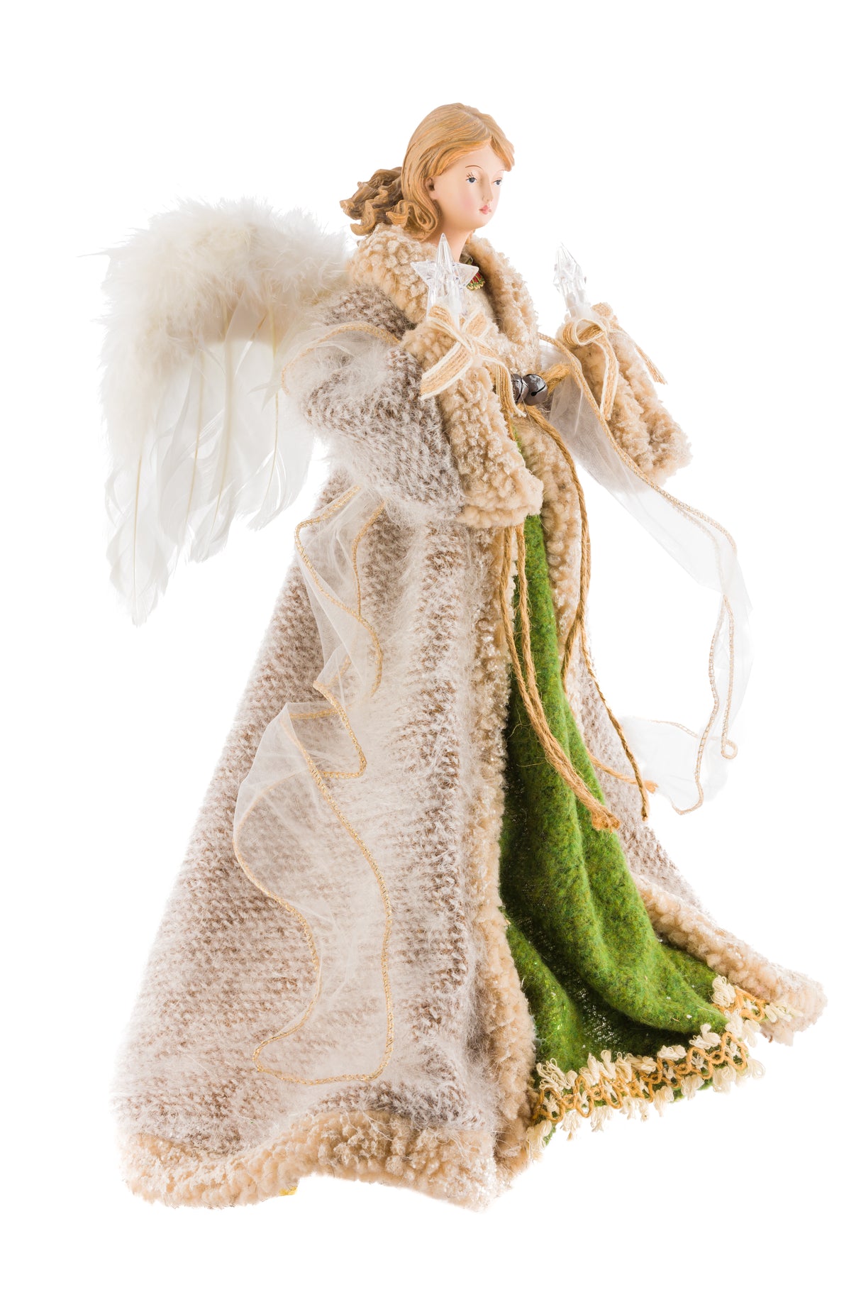 16.5" Gray and Green Fabric Forest Guardian 10-Light Angel Tree Topper
