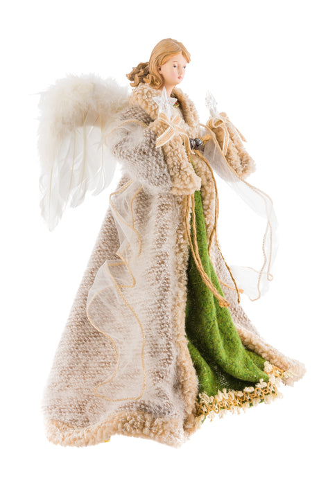 16.5" Gray and Green Fabric Forest Guardian 10-Light Angel Tree Topper