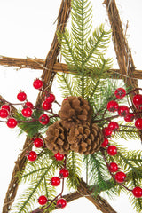 19.5" Hanging Umber and Green Wood Handwoven Warm White LED Christmas Star