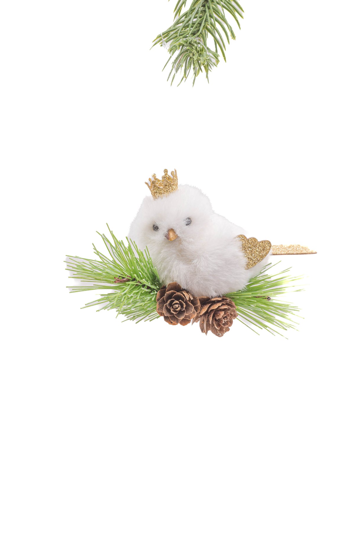 5" Perched White and Gold Cloth Bird Prince Figurine