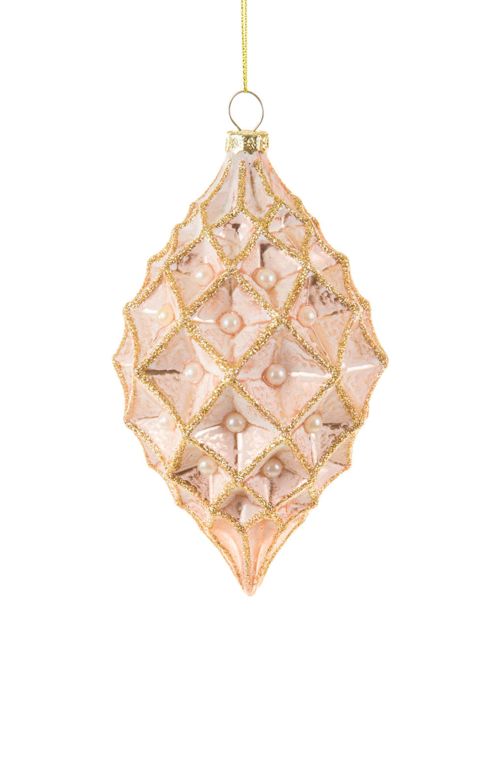 6" Hanging Pearline Pink and Gold Glass Pinecone Ornament