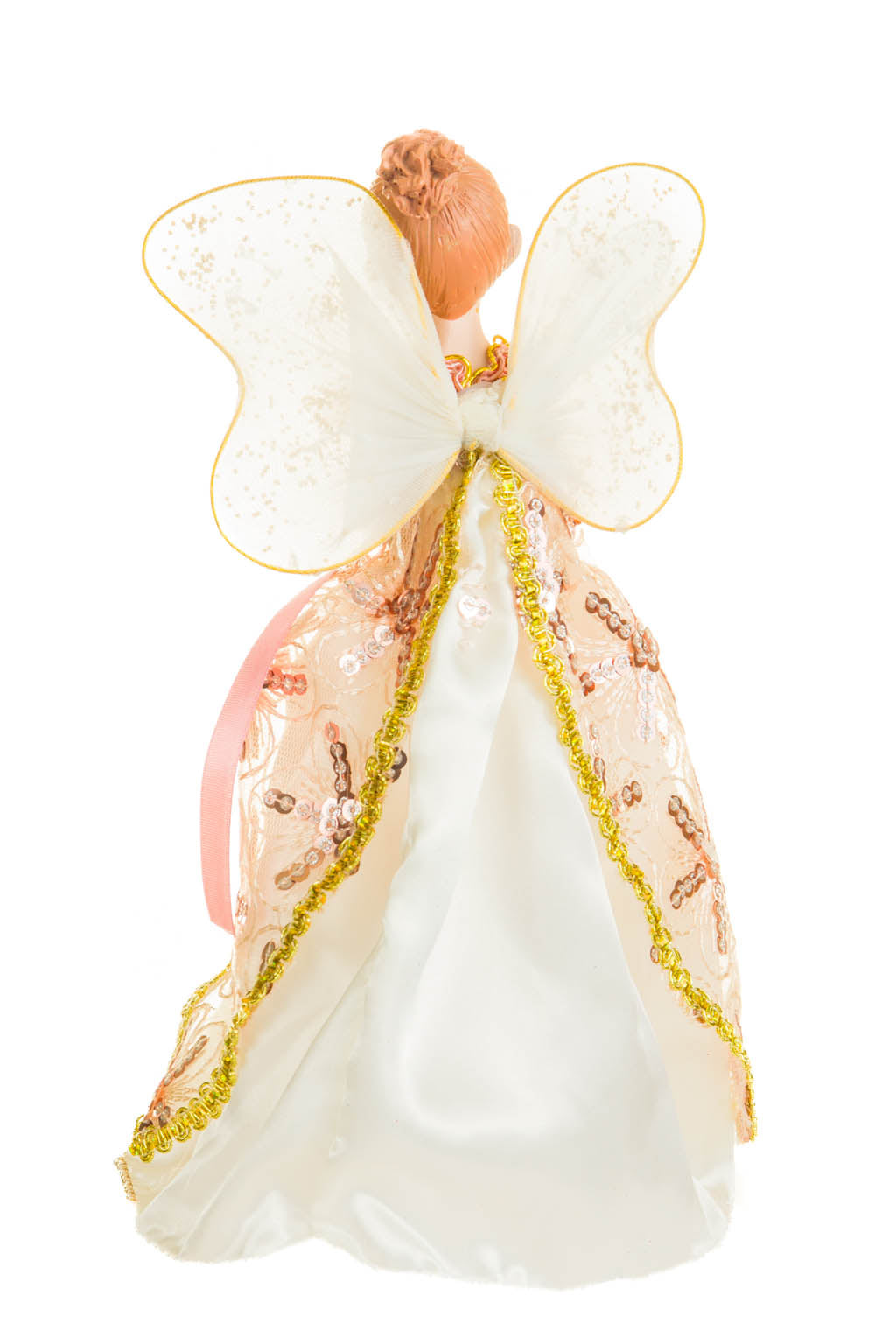 10" Striped Pink and White Cloth Fairy Figurine with Angel Wings