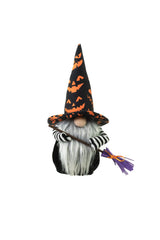11" Black and Gray Cloth Gnome Witch Boy Doll with Jack-O-Lantern Hat