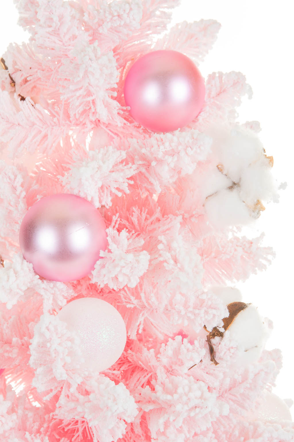 36" White and Pink Pvc Christmas Tree with Ornaments and Cotton Buds