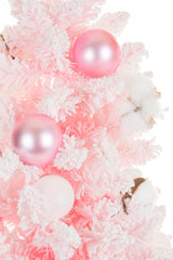 36" White and Pink Pvc Christmas Tree with Ornaments and Cotton Buds