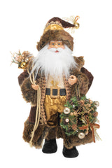 19" Brown and Gold Cloth Russian Santa Figurine Holding Gift Bag