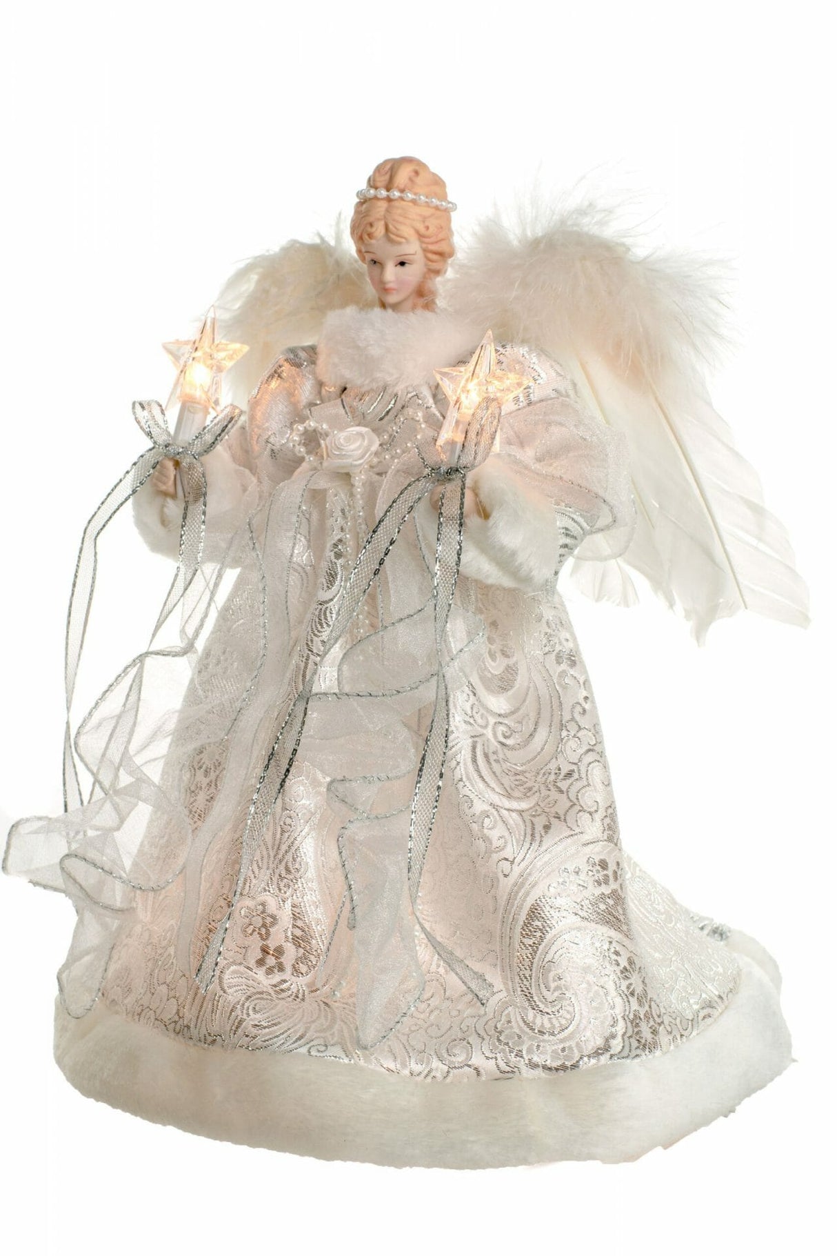 12" Silver and White Cloth Vintage 10-Light Angel Tree Topper
