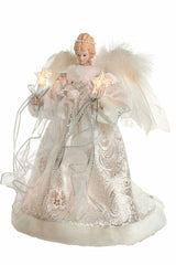 12" Silver and White Cloth Vintage 10-Light Angel Tree Topper