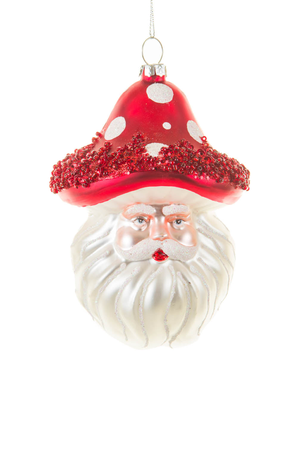 5.13" Hanging Red Glass Santa Ornament with Mushroom Hat