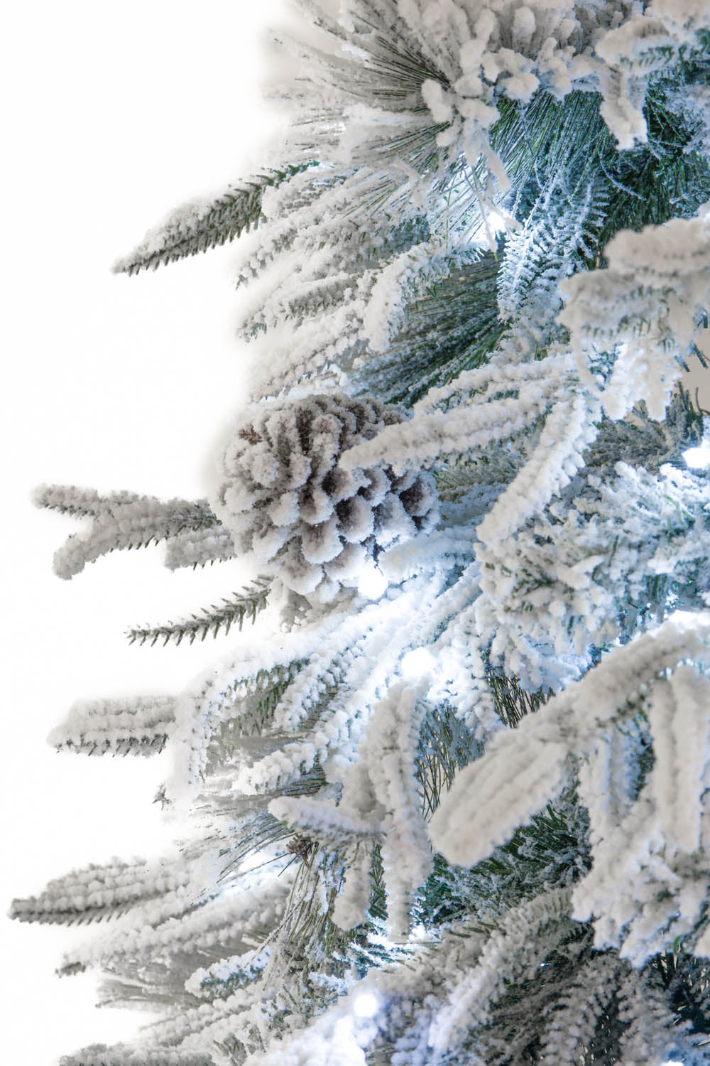 94" Flocked White and Green Pvc Hook Christmas Tree with Pinecones