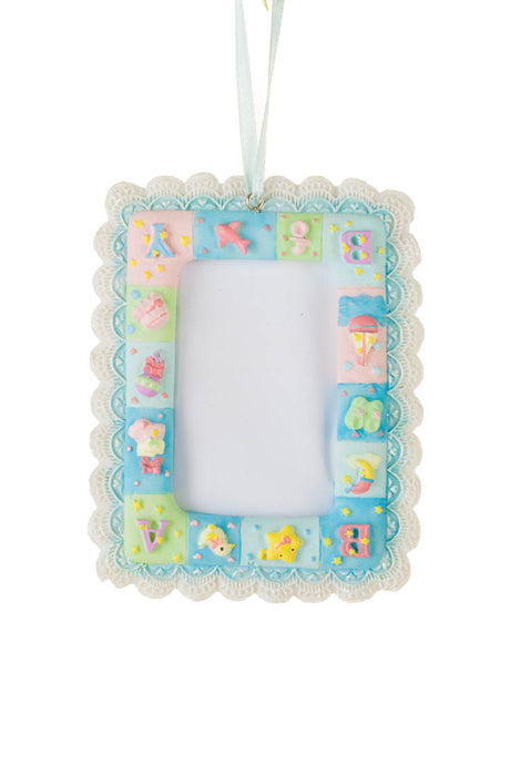 4" Hanging Baby Blue & Pink Resin Photo Frame Ornament for Babies